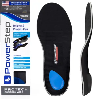 PowerStep ProTech Control Wide Orthotic Inserts - Medical Grade Orthotics for Wide Feet - Extra Support for Plantar Fasciitis, Heel Pain, Arch Pain & Overpronation - Made in The USA (M 6-6.5 W 8-8.5)