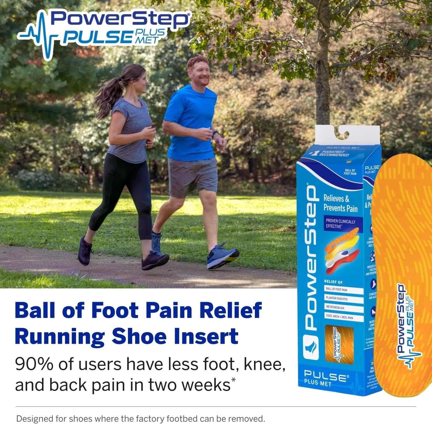 PowerStep Pulse Plus Ball of Foot Pain Relief Shoe Insoles - Running Shoe Orthotics for Metatarsal Foot Pain, and Morton's Neuroma Relief - Made in The USA (M 7-7.5, F 9-9.5)