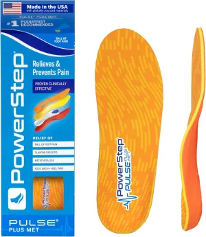 PowerStep Pulse Plus Ball of Foot Pain Relief Shoe Insoles - Running Shoe Orthotics for Metatarsal Foot Pain, and Morton's Neuroma Relief - Made in The USA (M 7-7.5, F 9-9.5)