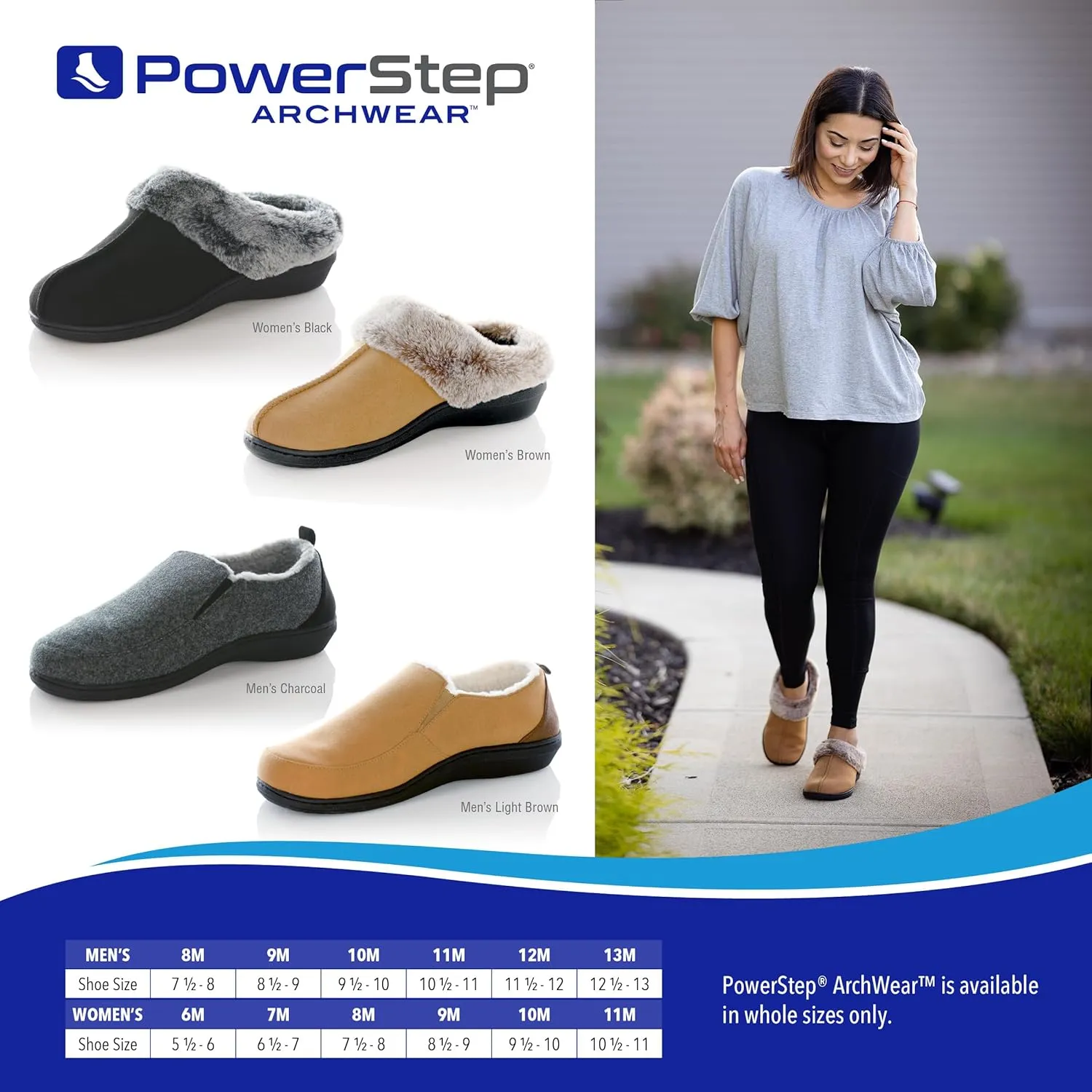 PowerStep Women's 2022 Archwear, House Shoes, Orthotic Slippers with Arch Support, Factory, 9