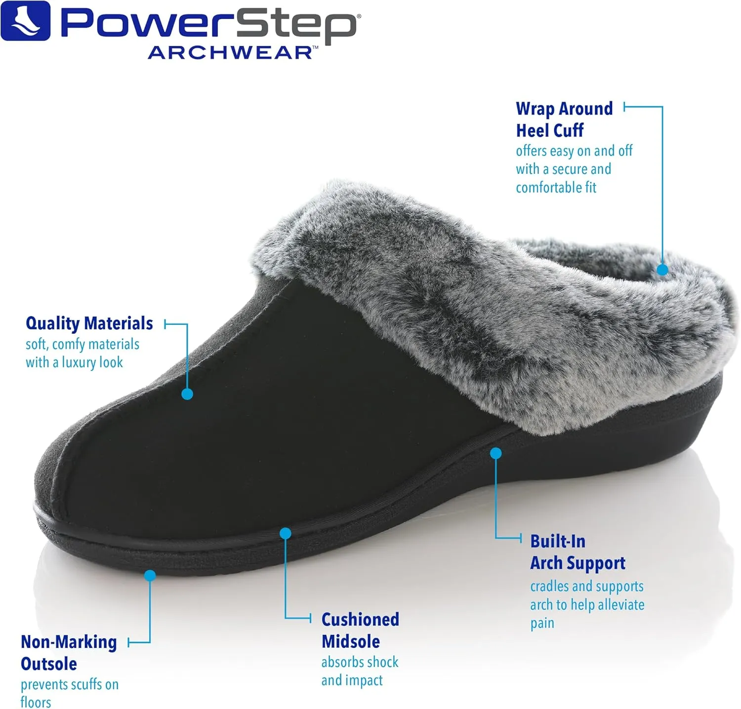 PowerStep Women's 2022 Archwear, House Shoes, Orthotic Slippers with Arch Support, Factory, 9