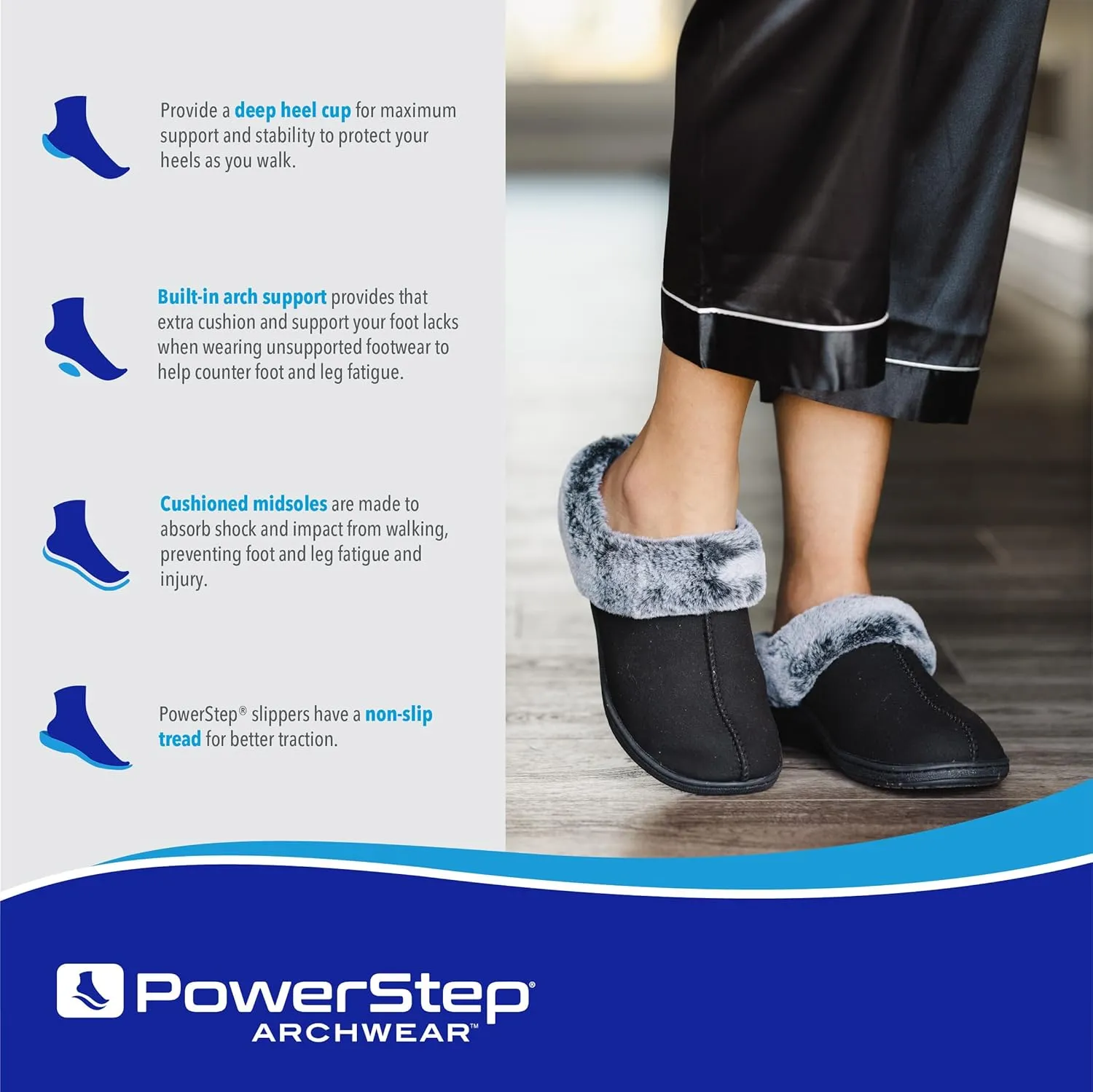 PowerStep Women's 2022 Archwear, House Shoes, Orthotic Slippers with Arch Support, Factory, 9