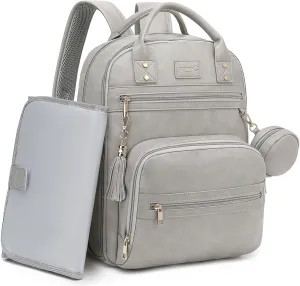 Premium Vegan Leather Diaper Bag Backpack with Waterproof Changing Pad, Reinforced Zippers & Odor-Free, 20 Pockets Pro Organizer, Fits 15.6" Laptop, Stroller Straps, Baby Bag for Mom, Grey