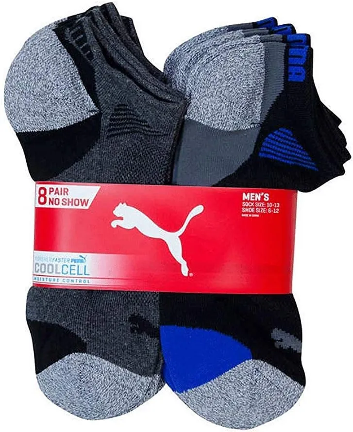 Puma Men's No show Sport Socks, Moisture Control, Arch Support (8 Pair)