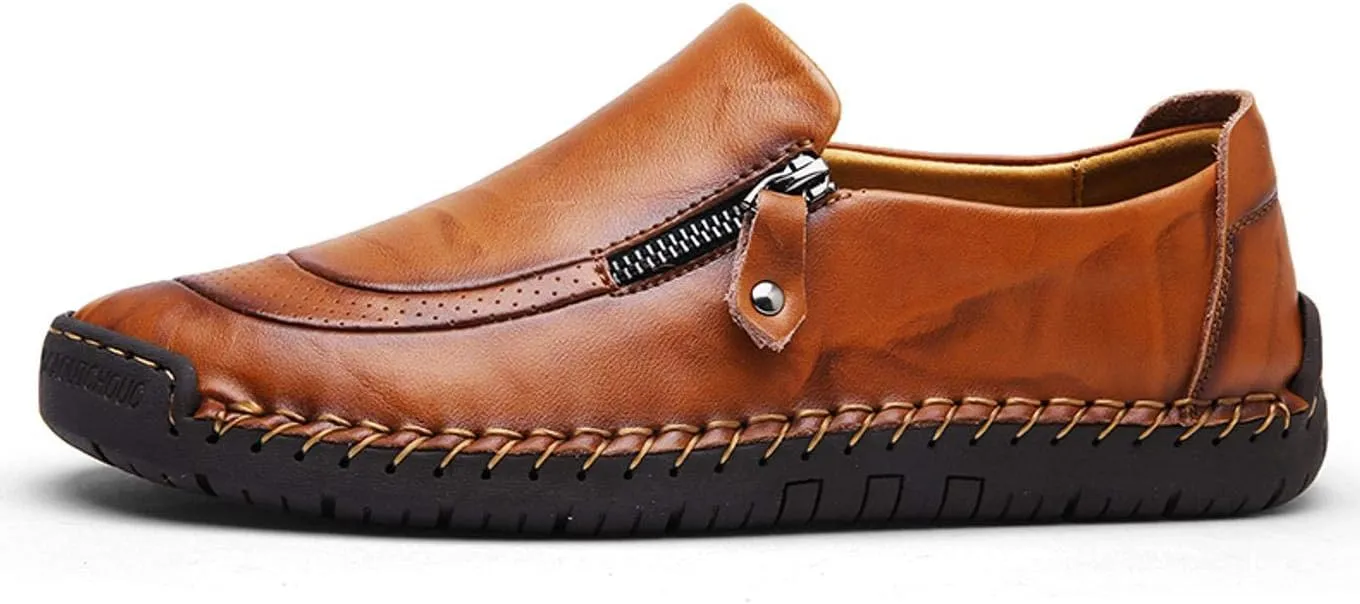 Qiucdzi Men's Casual Penny Loafers Breathable Lace-up Driving Boat Shoes Handmade Flats Dress Shoes