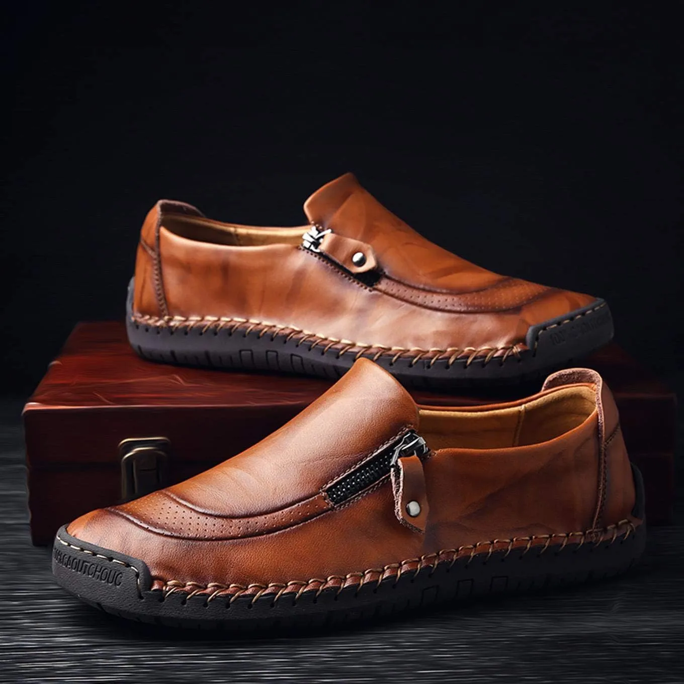 Qiucdzi Men's Casual Penny Loafers Breathable Lace-up Driving Boat Shoes Handmade Flats Dress Shoes