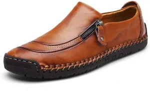 Qiucdzi Men's Casual Penny Loafers Breathable Lace-up Driving Boat Shoes Handmade Flats Dress Shoes