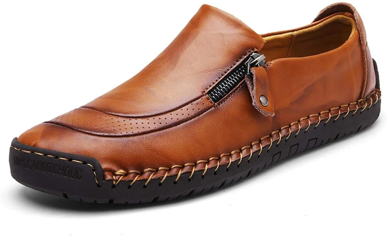 Qiucdzi Men's Casual Penny Loafers Breathable Lace-up Driving Boat Shoes Handmade Flats Dress Shoes