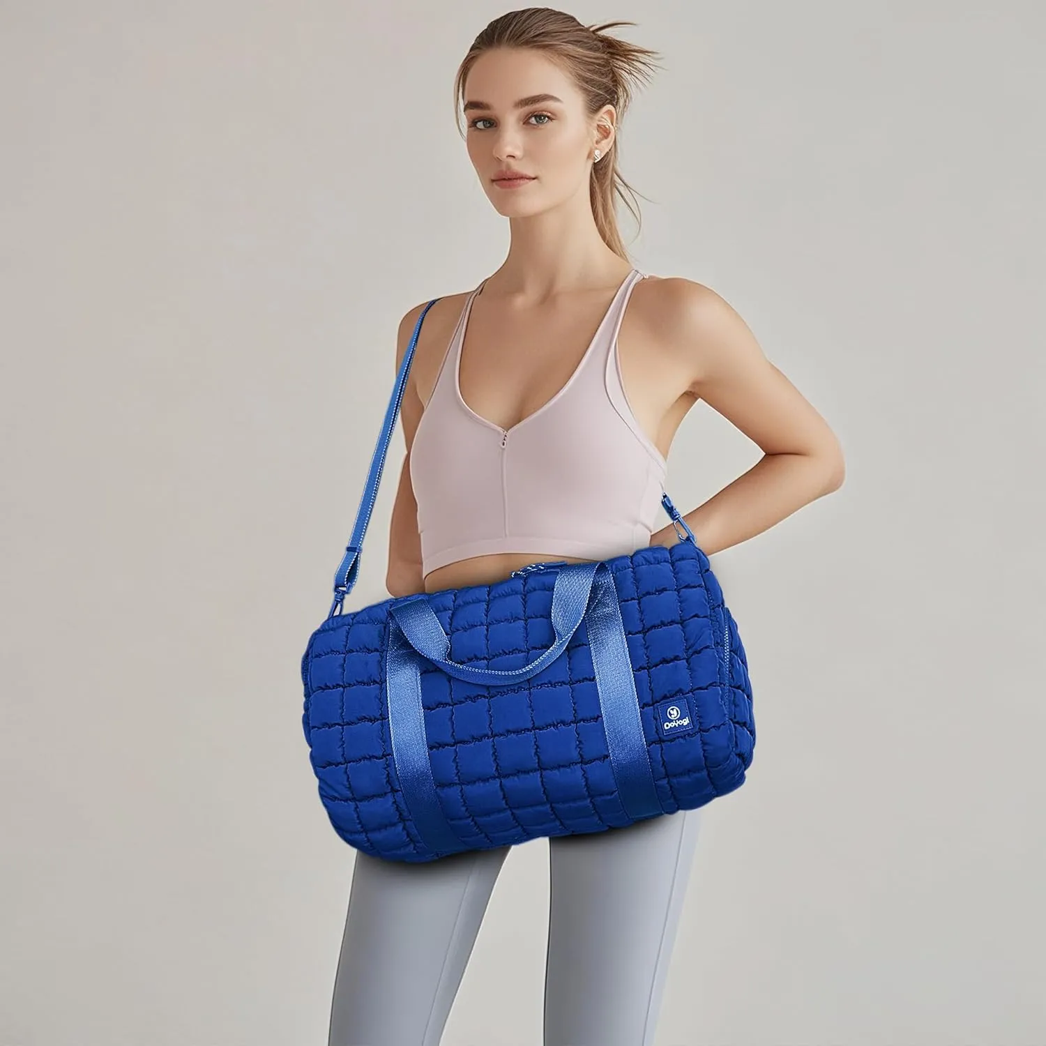Quilted Gym Bag for Women,Duffle Bag for Travel with Wet Pocket,Carry on Weekender Bags for Women,Travel Bag with Shoe Compartment (Blue)
