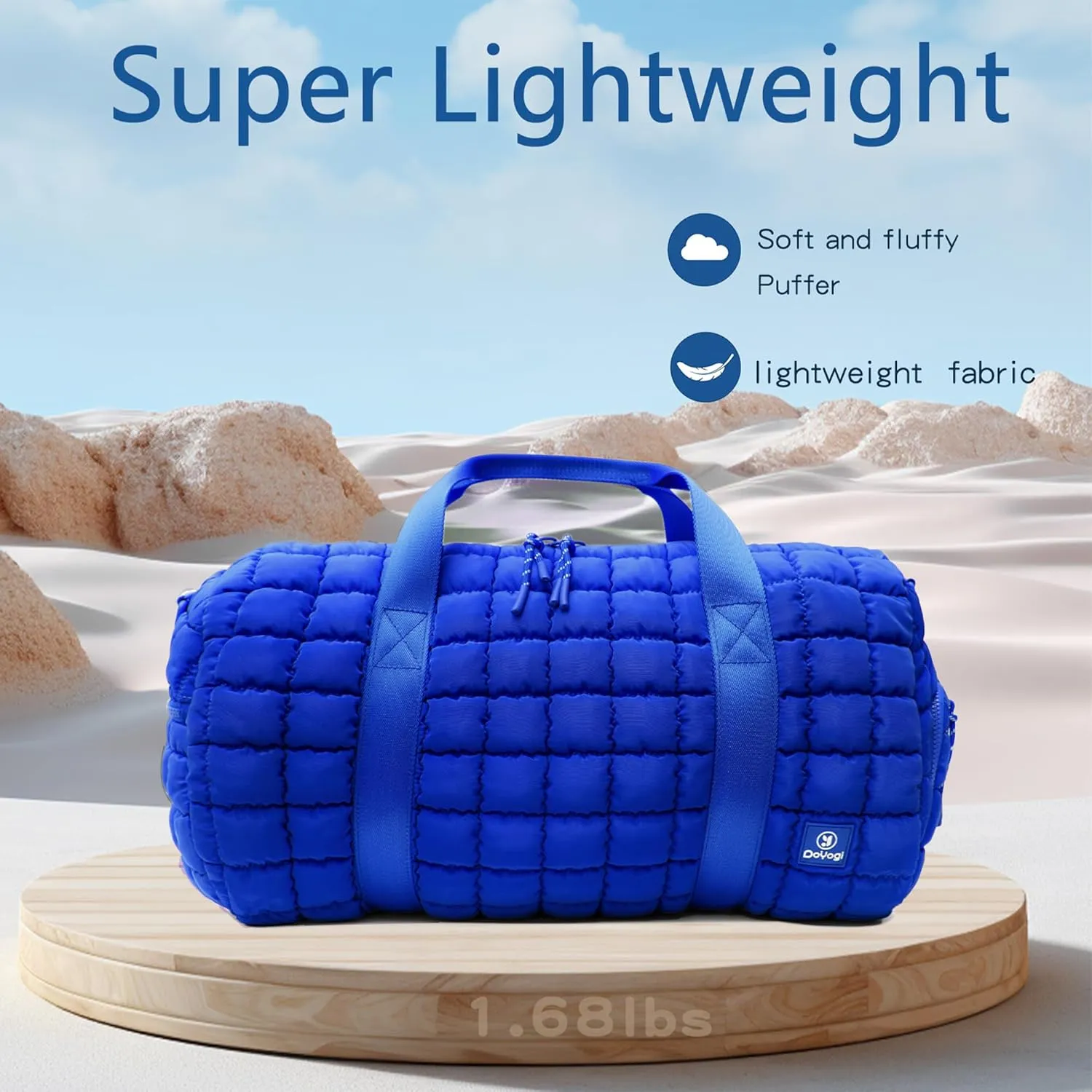 Quilted Gym Bag for Women,Duffle Bag for Travel with Wet Pocket,Carry on Weekender Bags for Women,Travel Bag with Shoe Compartment (Blue)
