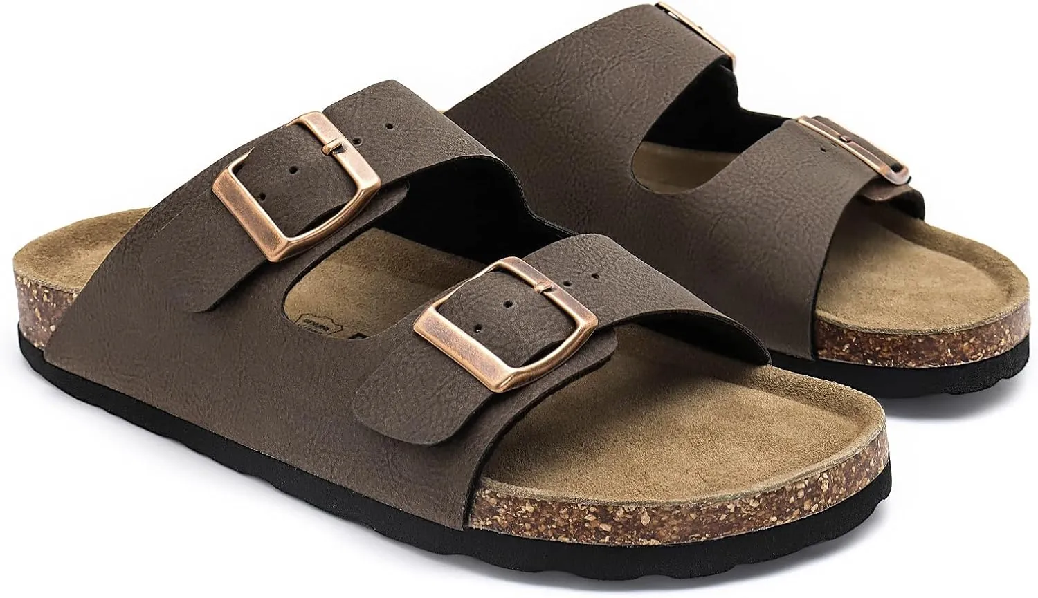 Rainlin Women's Flat Sandals Cork Footbed Slide Sandals Arch Support Slip on Slides with Adjustable Buckle
