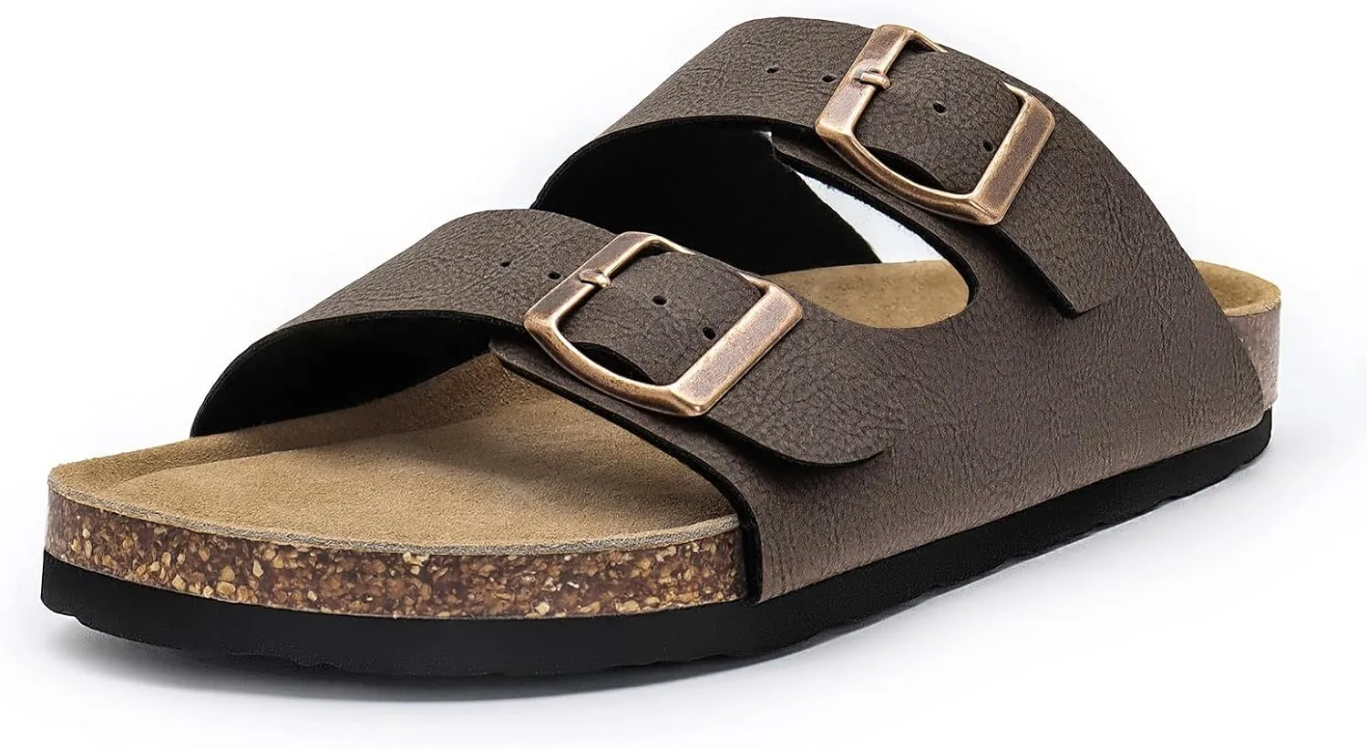 Rainlin Women's Flat Sandals Cork Footbed Slide Sandals Arch Support Slip on Slides with Adjustable Buckle
