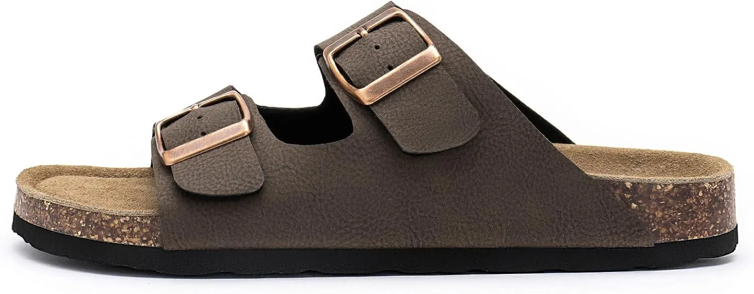 Rainlin Women's Flat Sandals Cork Footbed Slide Sandals Arch Support Slip on Slides with Adjustable Buckle