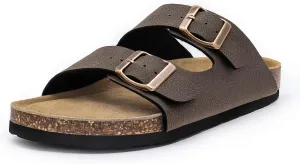 Rainlin Women's Flat Sandals Cork Footbed Slide Sandals Arch Support Slip on Slides with Adjustable Buckle