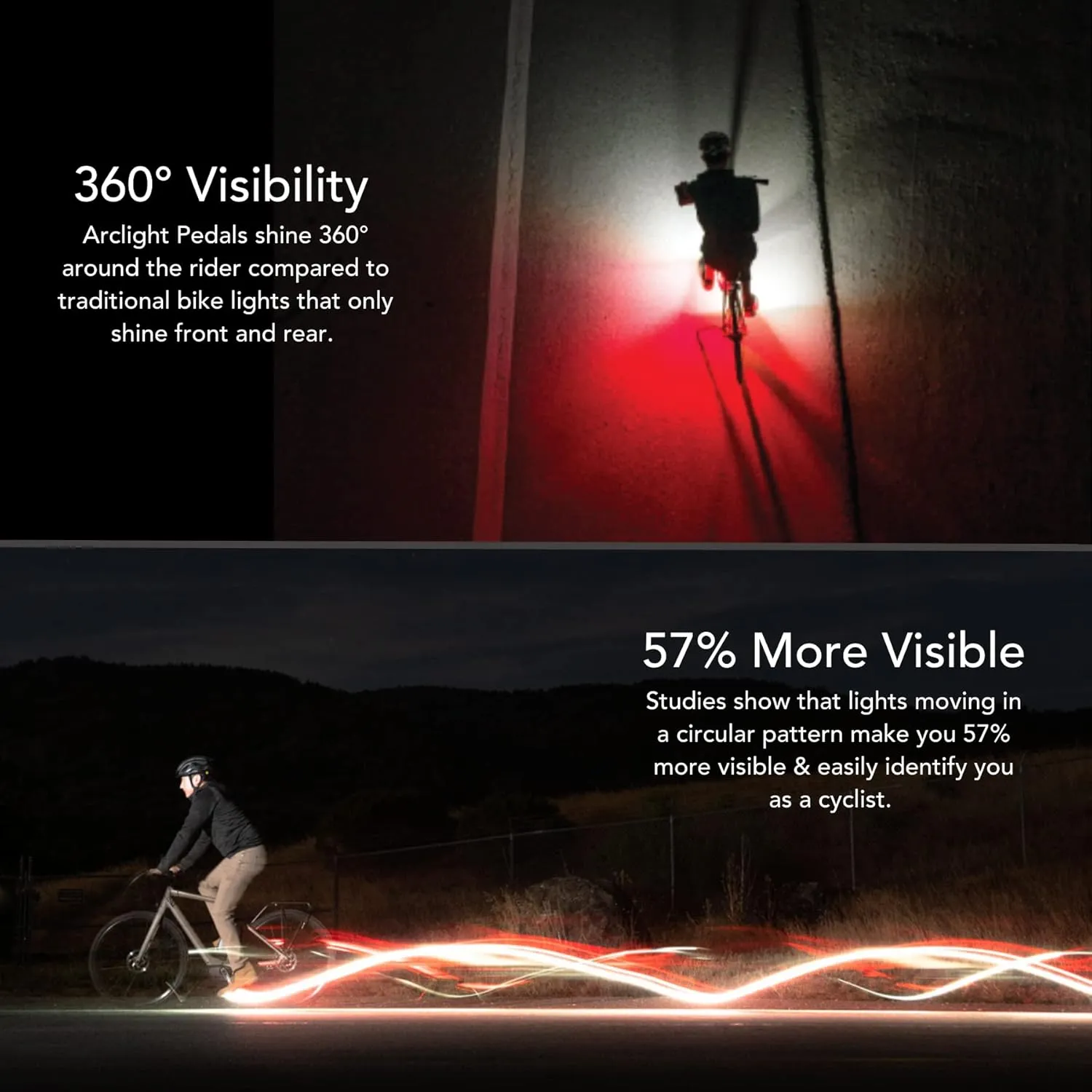 REDSHIFT ARCLIGHT PRO Flat Bicycle Pedals with LED Lights, Auto On-Off, 36  hr Battery, USB Rechargeable, Weatherproof, Flat Aluminum Bike Pedal with 9/16in Steel Spindle and Traction Pins