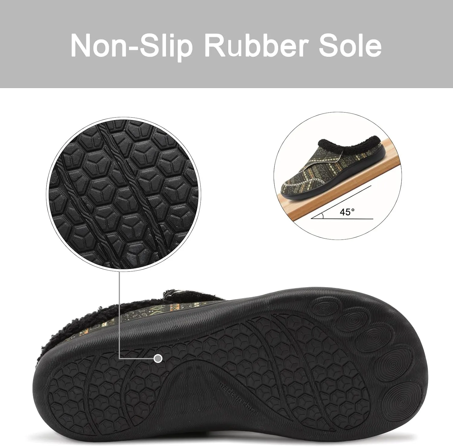 relxfeet Mens Slippers Adjustable Diabetic Shoes Wide Toe Box House Slippers Indoor Outdoor Slip On Warm Clogs for Swollen Feet