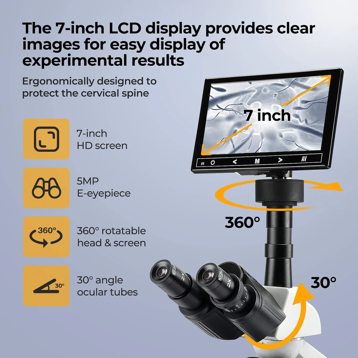 [Research-Grade] Vabiooth Lab Compound Trinocular Microscopes 40X-2500X Magnification with 7" LCD Screen 5MP E-Eyepiece, Two-Layer Mechanical Stage for Animal Husbandry, Pet Hospitals, Lab, Farms
