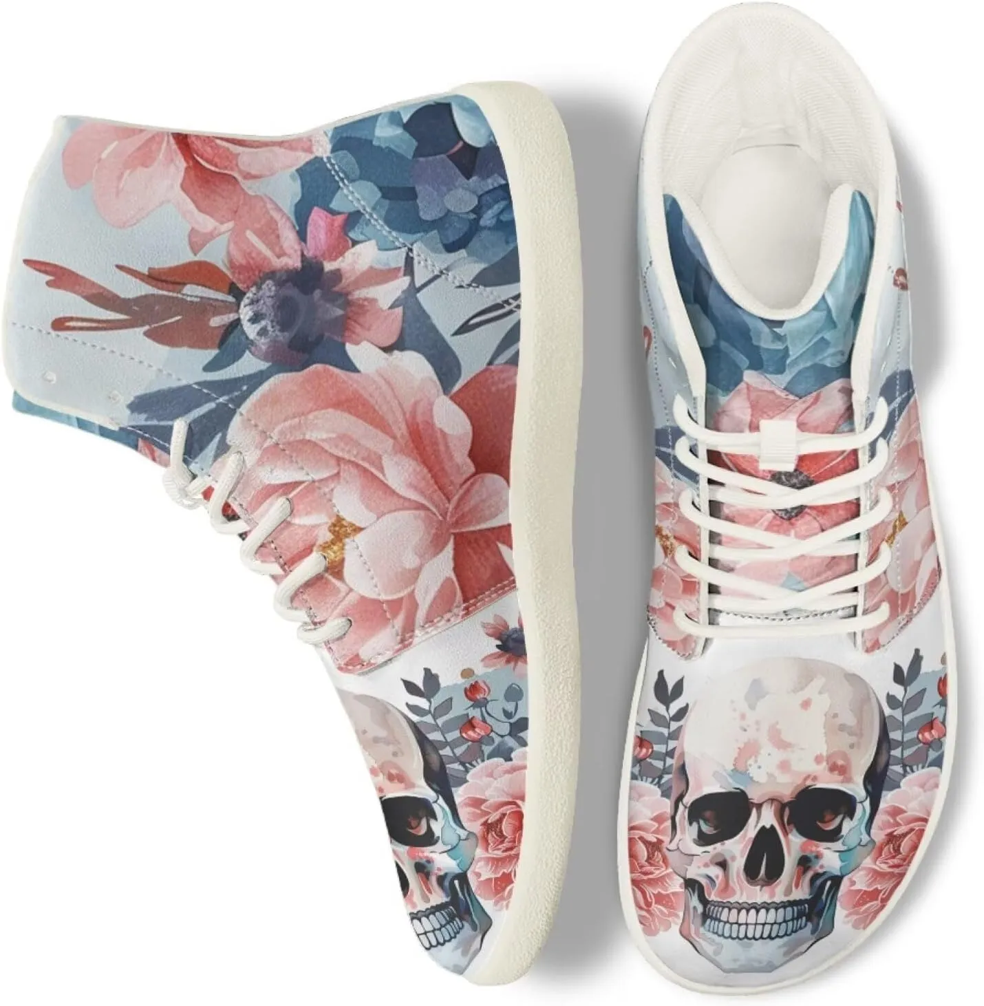 Rose Skull Print Women High Top Barefoot Shoes Wide Toe Sneakers Casual Sports Sneakers Minimalist Zero Drop Ankle Support Shoes