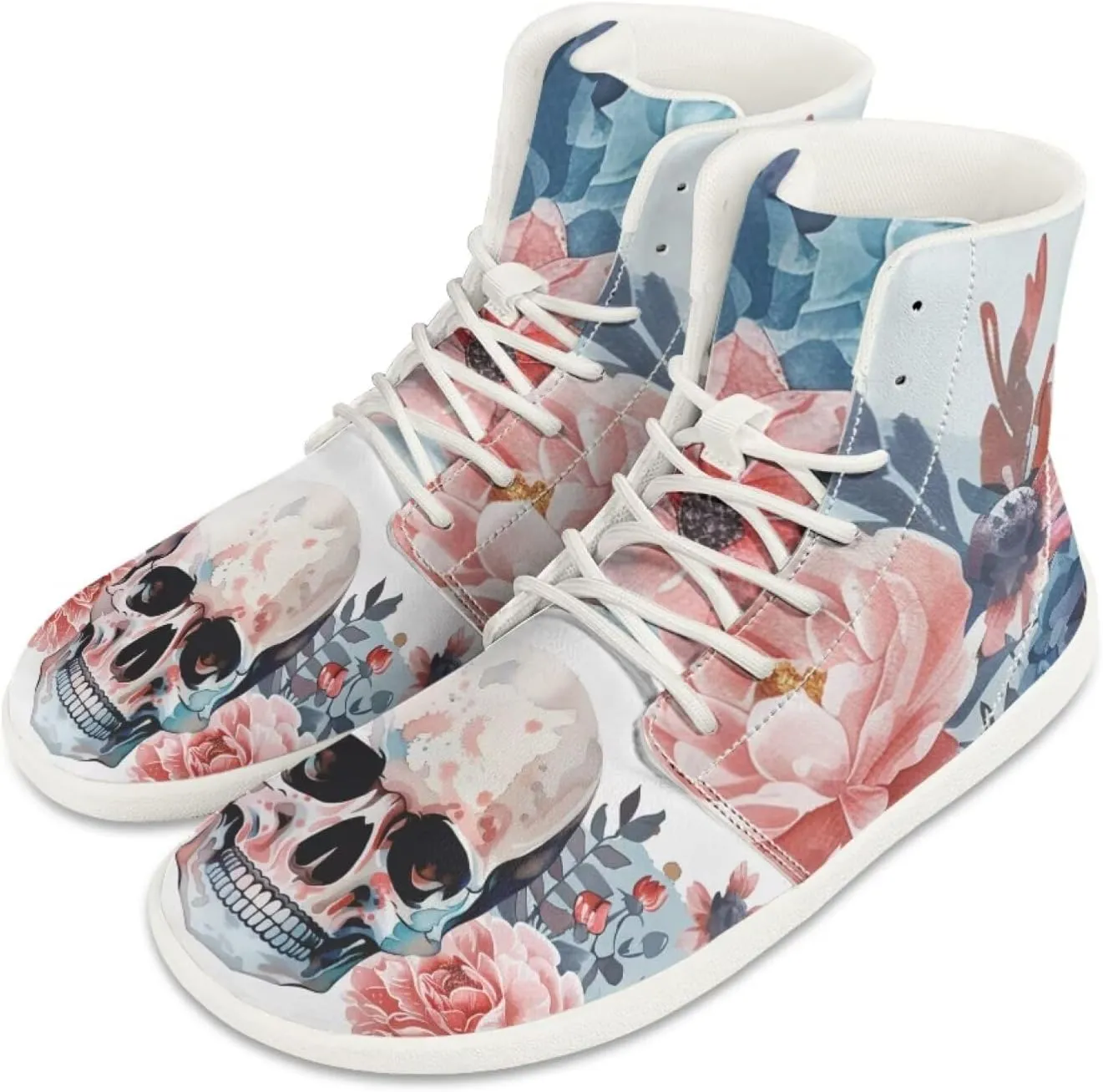 Rose Skull Print Women High Top Barefoot Shoes Wide Toe Sneakers Casual Sports Sneakers Minimalist Zero Drop Ankle Support Shoes