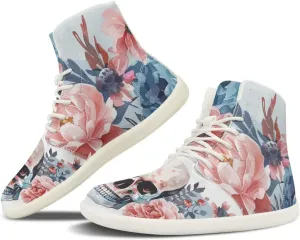 Rose Skull Print Women High Top Barefoot Shoes Wide Toe Sneakers Casual Sports Sneakers Minimalist Zero Drop Ankle Support Shoes