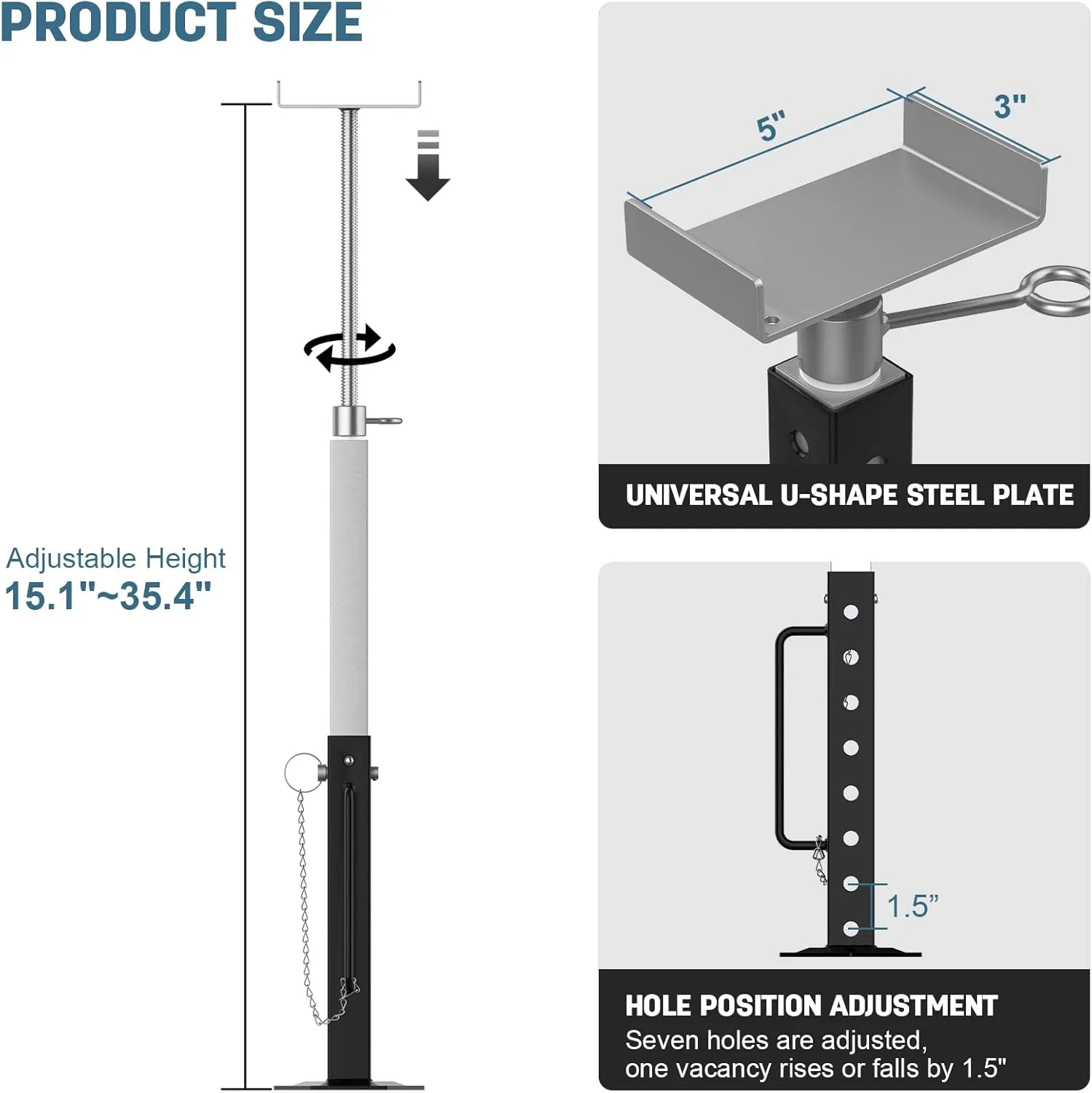 RV Slide Out Support Jacks Adjustable from 15'' to 35'', Universal Heavy-Duty Camper Stabilizer Jacks for RV Travel 5th Wheel, Up to 5000 LBS Capacity (2 Pcs)