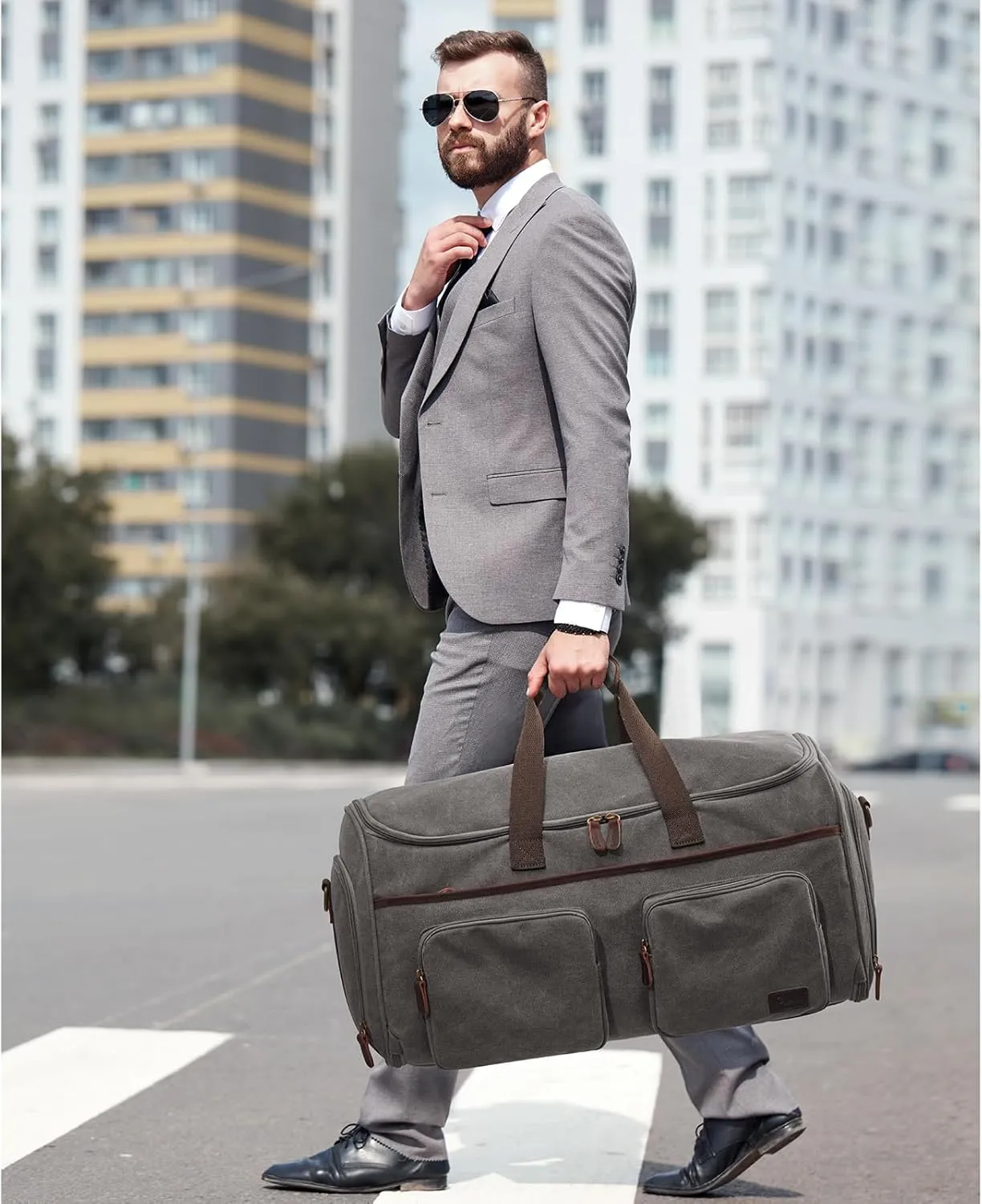 S-ZONE Garment Bag for Travel Carry on Duffle Bag for Men Travel Convertible Suit Bags Carry on Luggage Hanging Suitcase Travel Bag with Toiletry Bag, Gray, 50l
