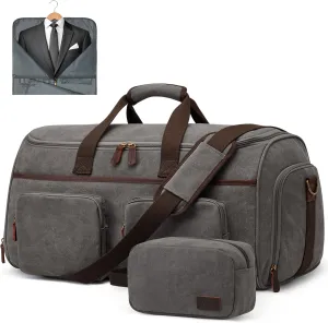 S-ZONE Garment Bag for Travel Carry on Duffle Bag for Men Travel Convertible Suit Bags Carry on Luggage Hanging Suitcase Travel Bag with Toiletry Bag, Gray, 50l