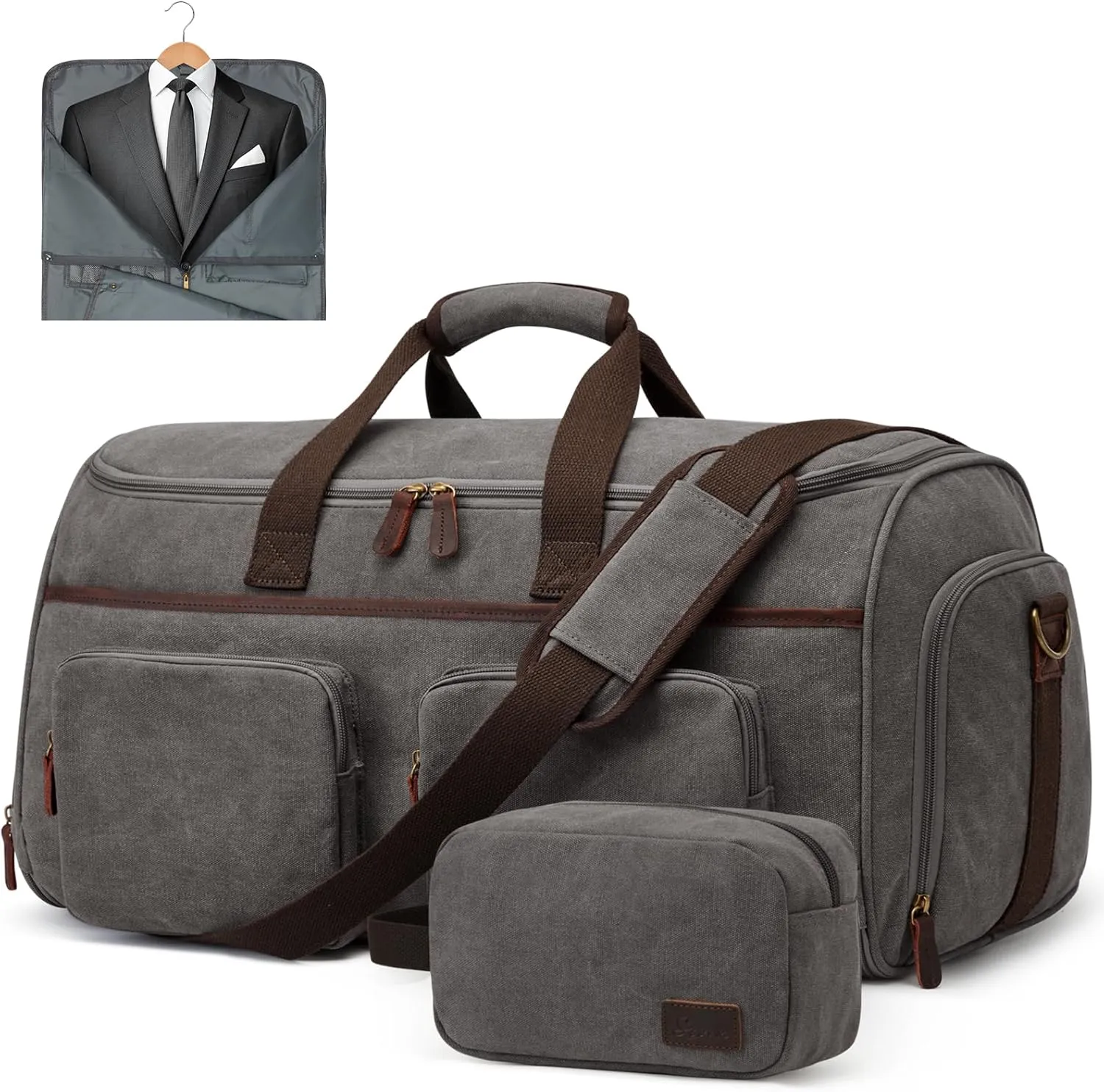 S-ZONE Garment Bag for Travel Carry on Duffle Bag for Men Travel Convertible Suit Bags Carry on Luggage Hanging Suitcase Travel Bag with Toiletry Bag, Gray, 50l