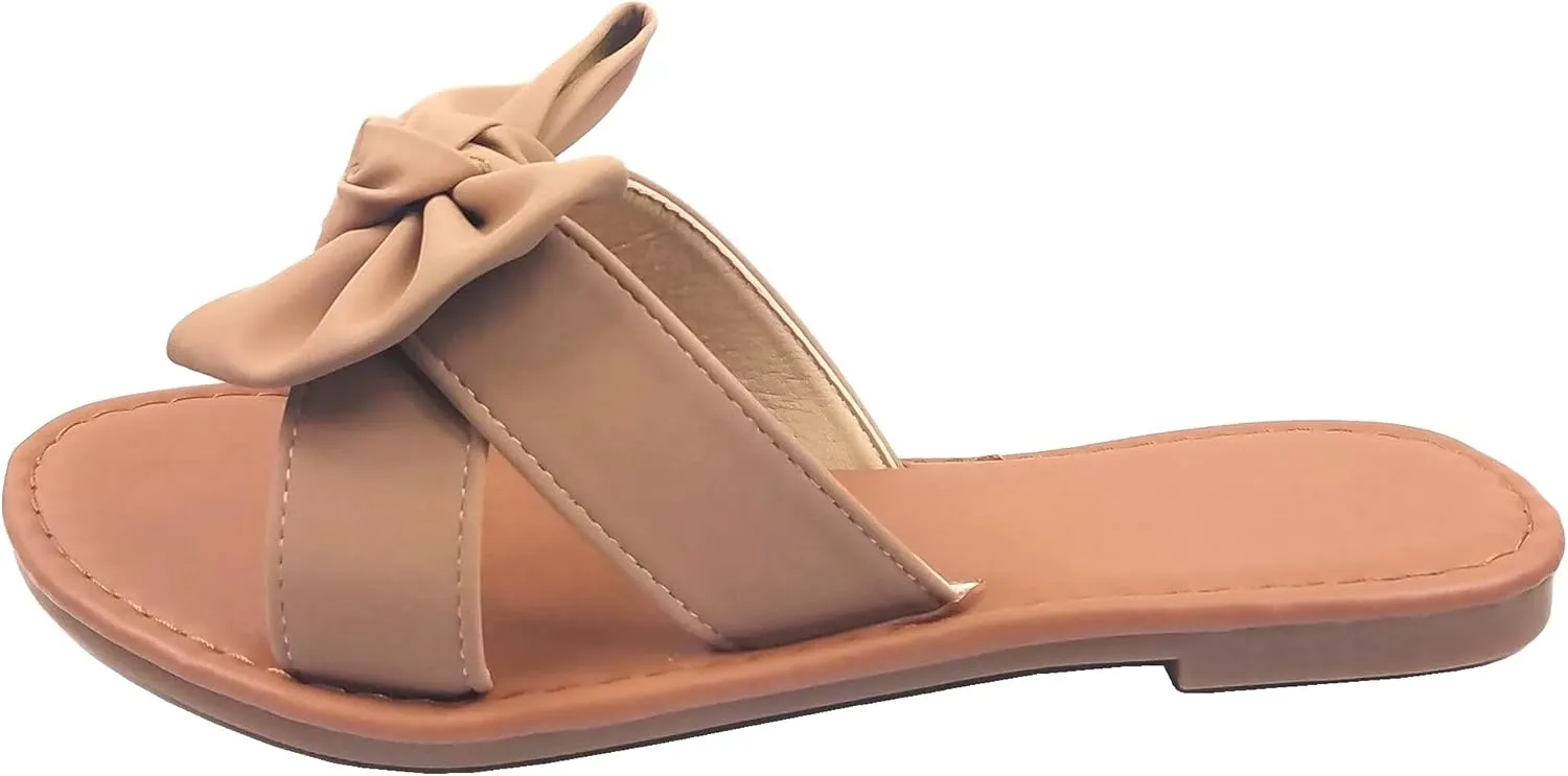 SAMANTHA Sandals Slip On Slide Flat with Twist Knot Bow