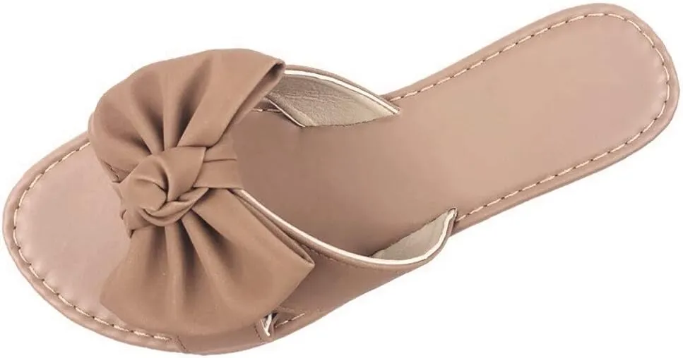 SAMANTHA Sandals Slip On Slide Flat with Twist Knot Bow