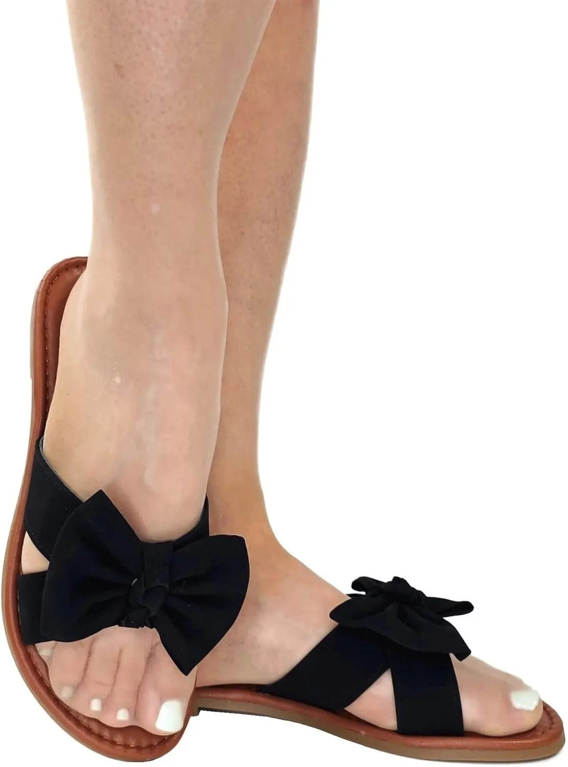 SAMANTHA Sandals Slip On Slide Flat with Twist Knot Bow