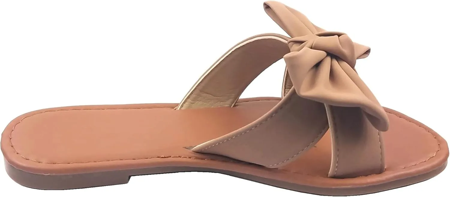 SAMANTHA Sandals Slip On Slide Flat with Twist Knot Bow