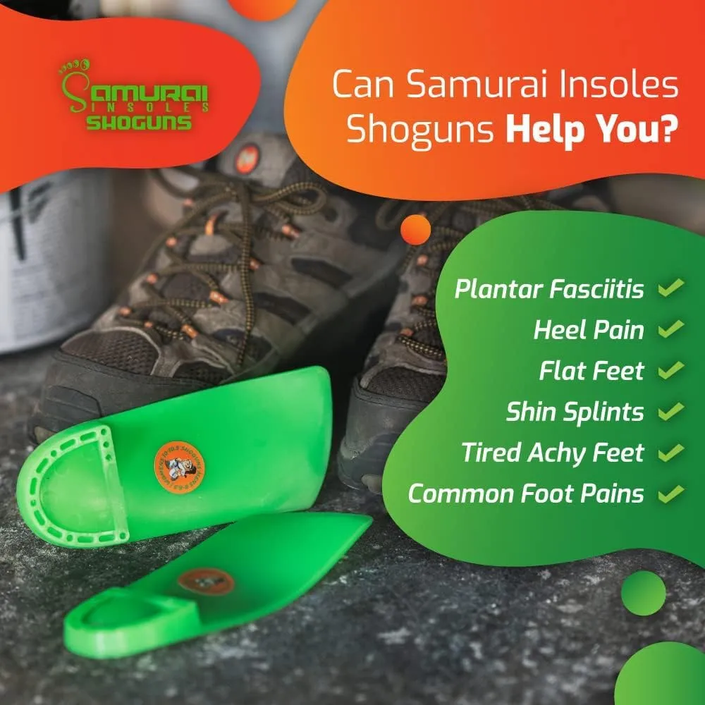 Samurai Insoles Shoguns Plantar Fasciitis Relief Reinforced Arch Support Shoe Inserts for Men or Women - Podiatrist Designed, Orthotic Lab Made in The USA Women 9-9.5, Men 7-7.5