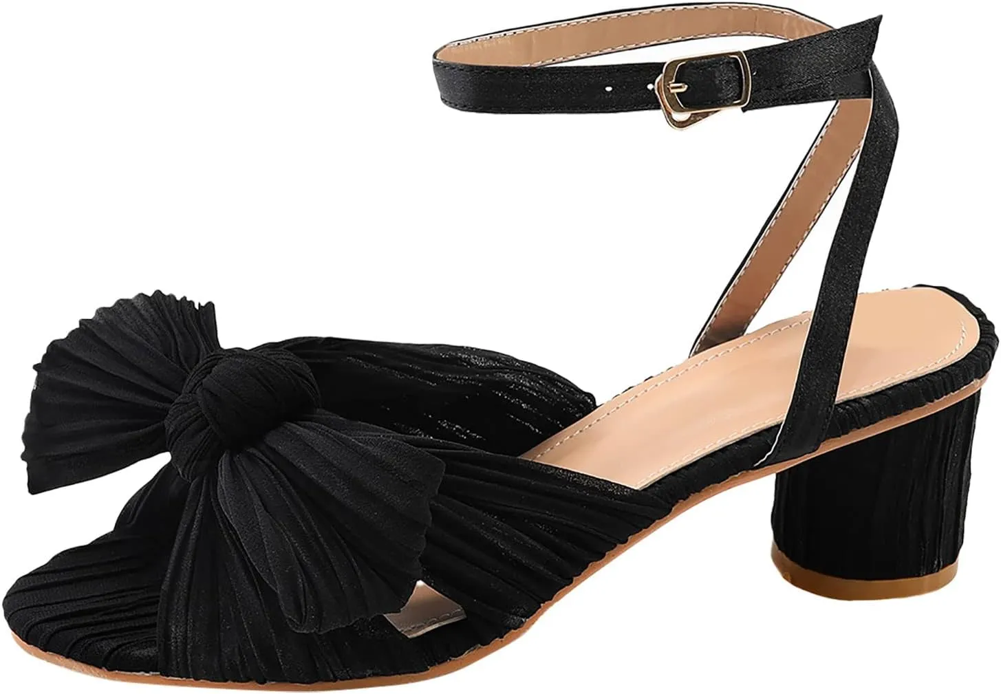 Sandals Women Bow Knot Heeled Sandals Open Toe High Block Heels Ankle Strap Chunky Heels Bride Wedding Shoes