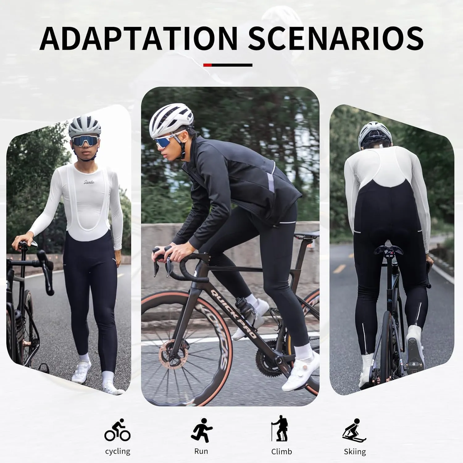 Santic Men's Winter Fleece Pro Cycling Bib Pants 4D Padded Thermal Cold Weather Bike Riding Pants with Pockets