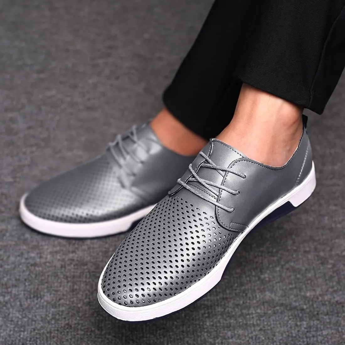 Santimon Men's Oxfords Shoes Casual Lace Up Breathable Formal Dress Mens Slip On Sneakers