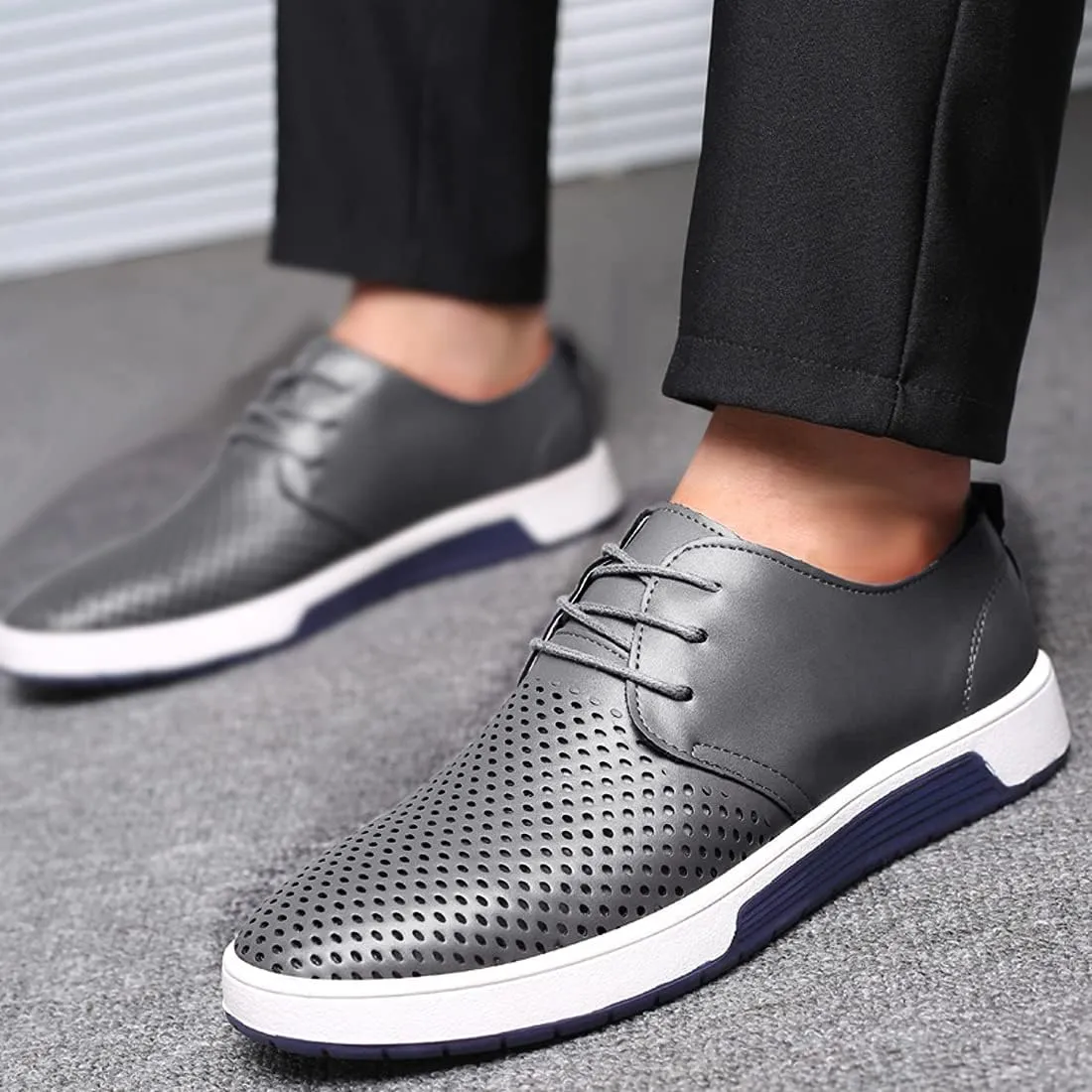 Santimon Men's Oxfords Shoes Casual Lace Up Breathable Formal Dress Mens Slip On Sneakers