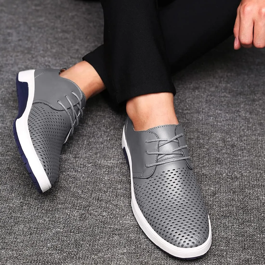 Santimon Men's Oxfords Shoes Casual Lace Up Breathable Formal Dress Mens Slip On Sneakers