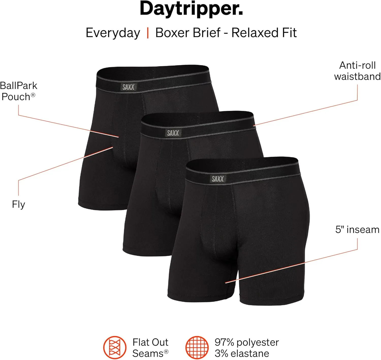 SAXX Underwear Co. - Men's Daytripper Boxer Brief Fly 3Pk With Built-In Pouch Support - Underwear For Men