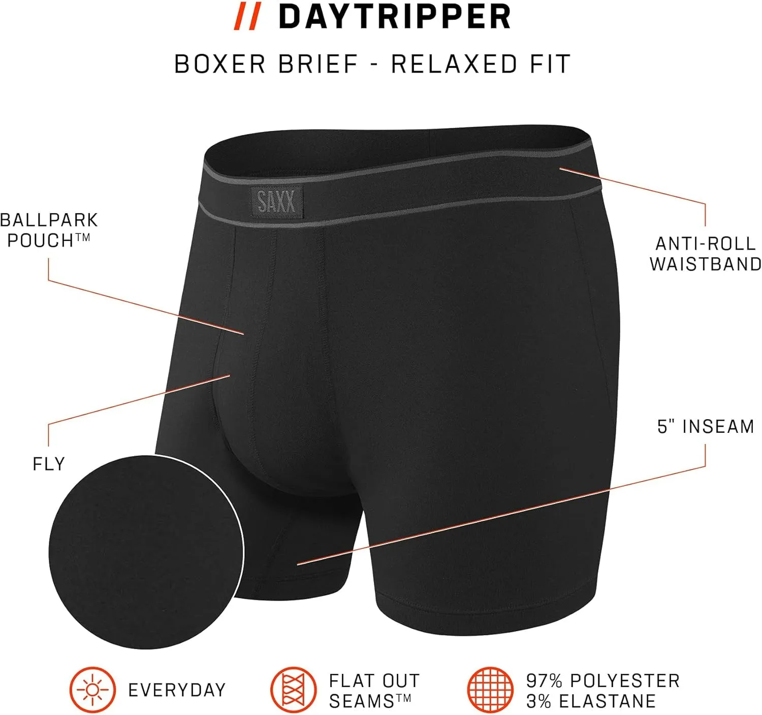 SAXX Underwear Co. Men's Underwear with Pouch Daytripper Boxer Brief Fly