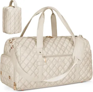 SDYSM Gym Bag for Women, Travel Duffle Bag with Shoe Compartment & Wet Pocket Waterproof Carry On Weekender for Sports, Yoga, Gym (Beige)