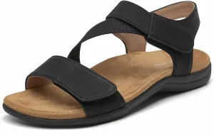 SelenePair Women's Arch Support Walking Flat Sandals Comfort Orthotic Slides With Hook And Loop Fasteners