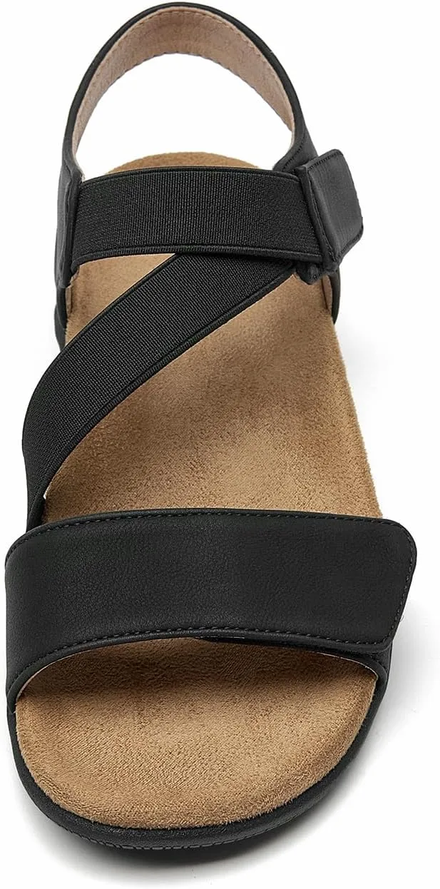 SelenePair Women's Arch Support Walking Flat Sandals Comfort Orthotic Slides With Hook And Loop Fasteners