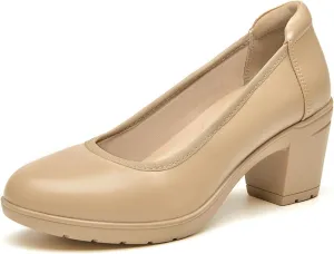 SelenePair Women's Chunky Low Block Heels Work Pumps Ladies Closed Round Toe Slip On Dress Wedding Shoe