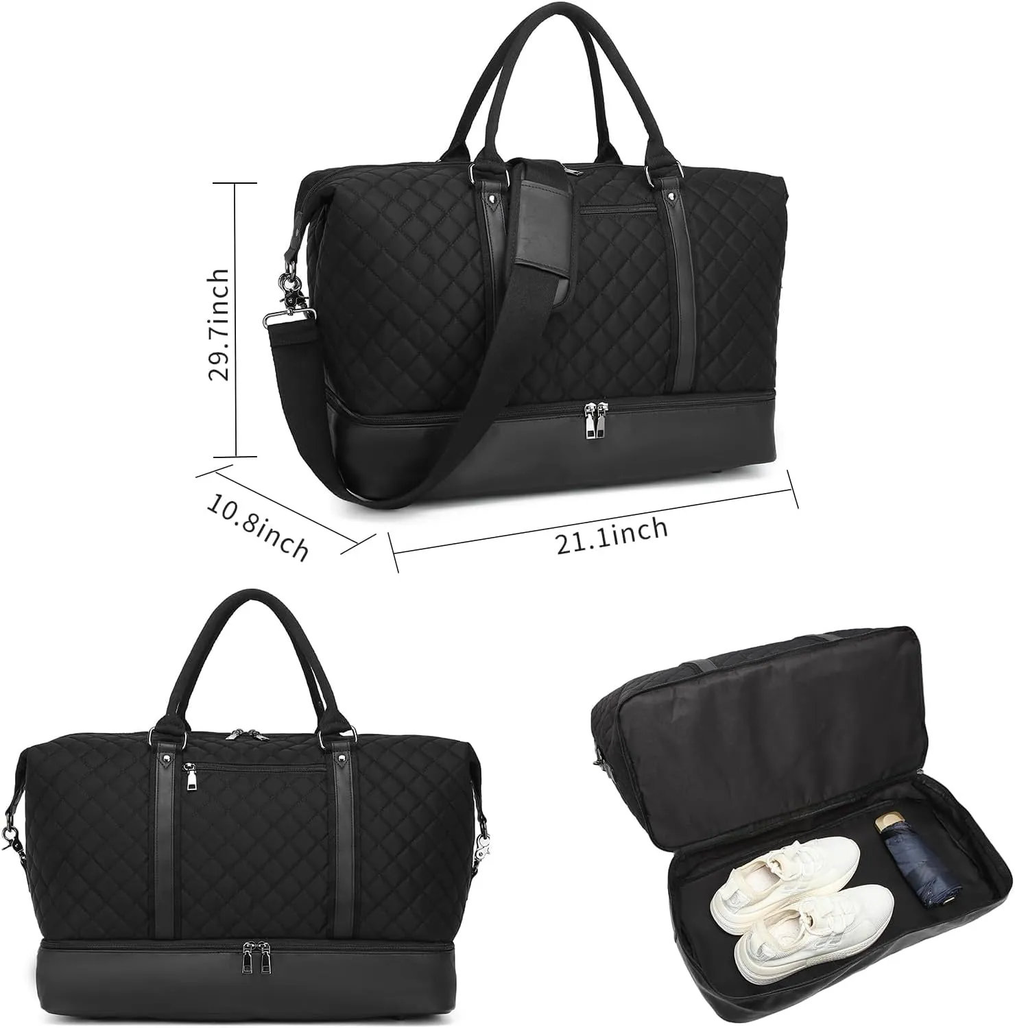 seyfocnia Travel Duffel Bags for Women,Weekender Overnight Bag with Shoe Pouch Large Carry On Bag Travel Tote Duffel Bag for Women (Black)