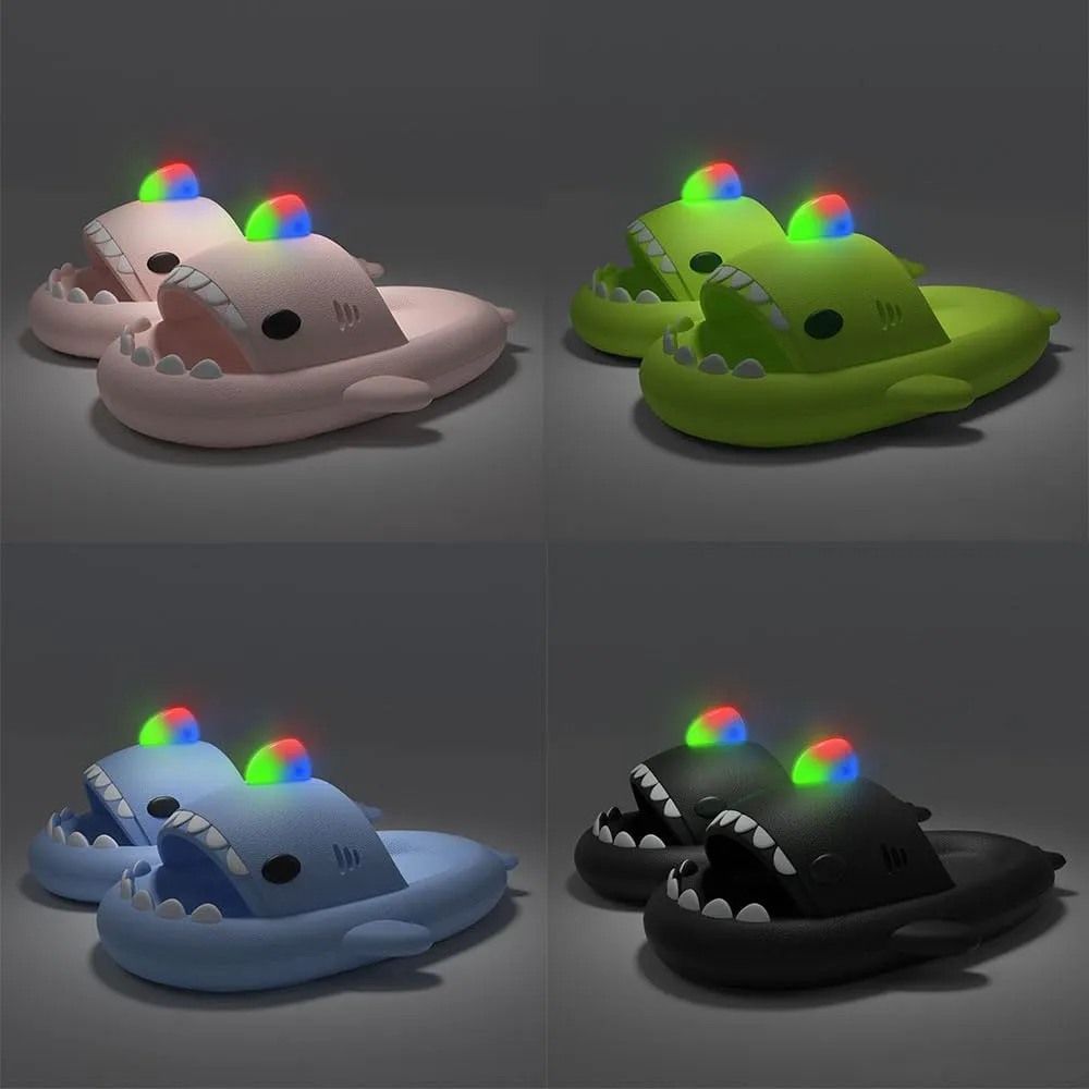 Shark Slides Glow In The Dark, Summer Novelty Open Toe Slide Sandals Anti-Slip Beach Pool Shower Shoes With Cushioned Thick Sole