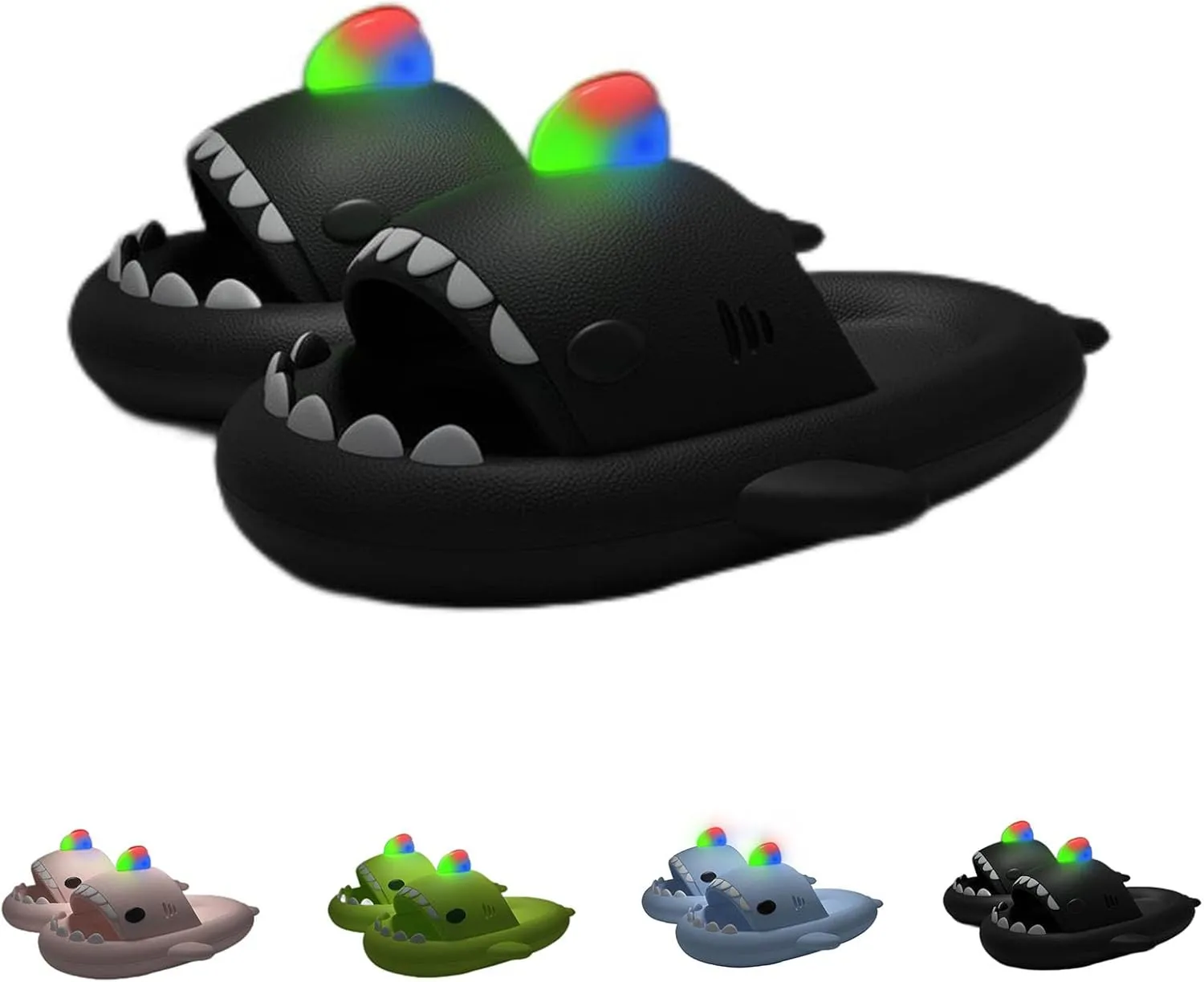Shark Slides Glow In The Dark, Summer Novelty Open Toe Slide Sandals Anti-Slip Beach Pool Shower Shoes With Cushioned Thick Sole