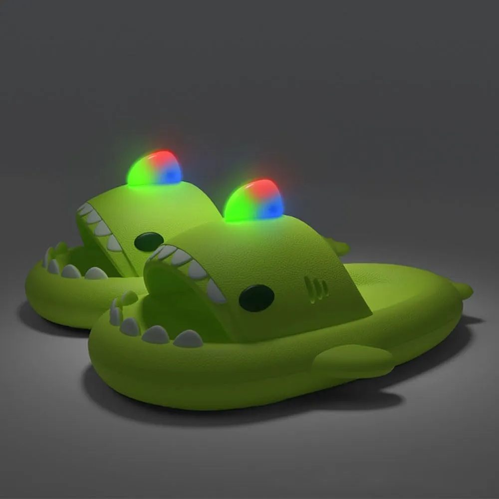 Shark Slides Glow In The Dark, Summer Novelty Open Toe Slide Sandals Anti-Slip Beach Pool Shower Shoes With Cushioned Thick Sole