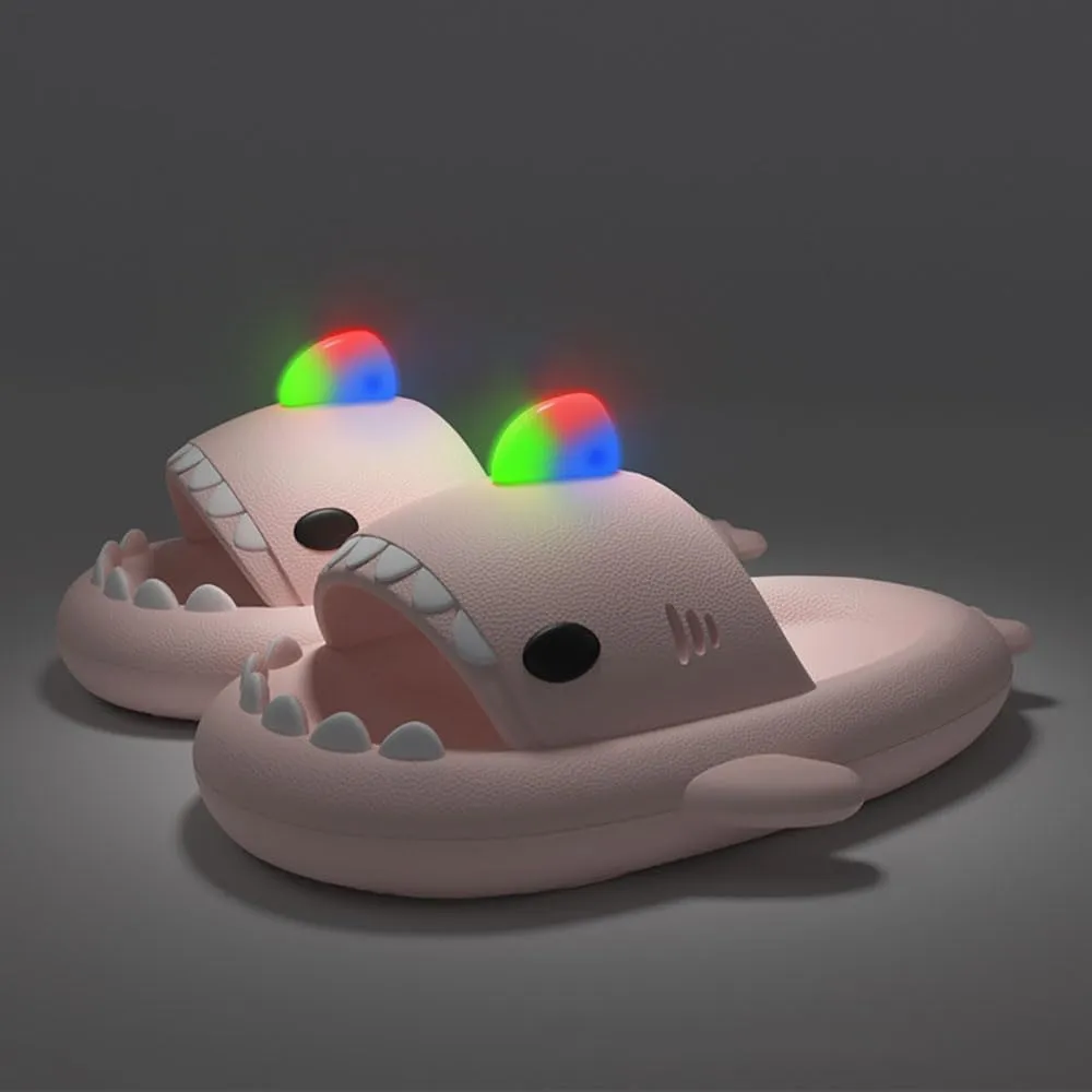 Shark Slides Glow In The Dark, Summer Novelty Open Toe Slide Sandals Anti-Slip Beach Pool Shower Shoes With Cushioned Thick Sole