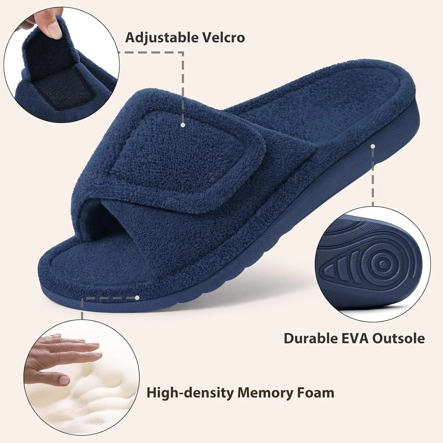 shevalues Orthopedic Slippers for Women with Arch Support Adjustable Open Toe House Shoes for Plantar Fasciitis